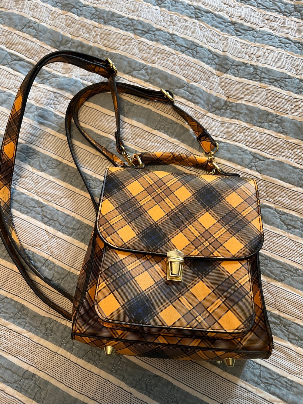 Madden Girl Yellow and Brown Plaid Crossbody Bag